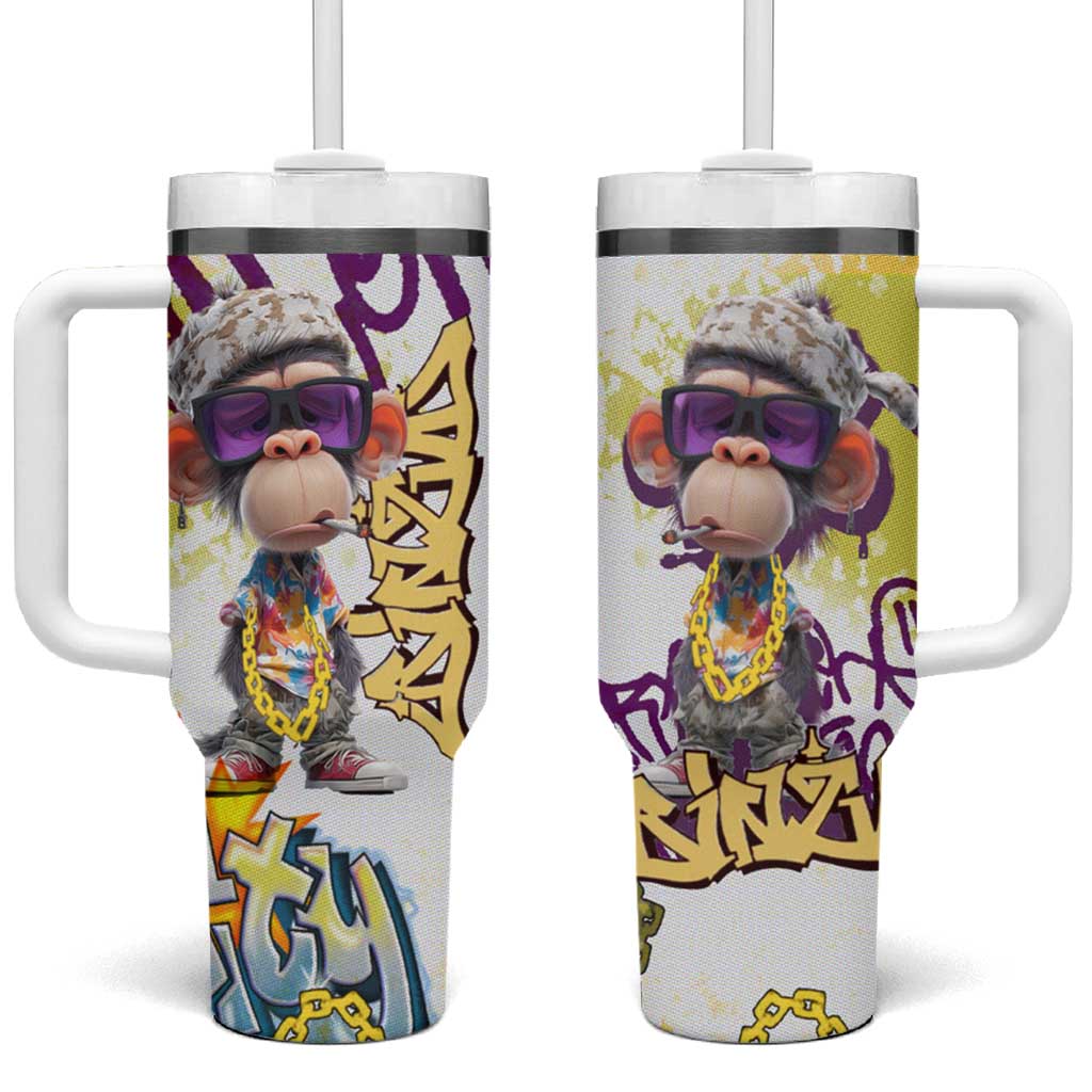 Graffiti Monkey Tumbler With Handle with Hip Hop Sunglasses and Gold Chain Design - Wonder Print Shop