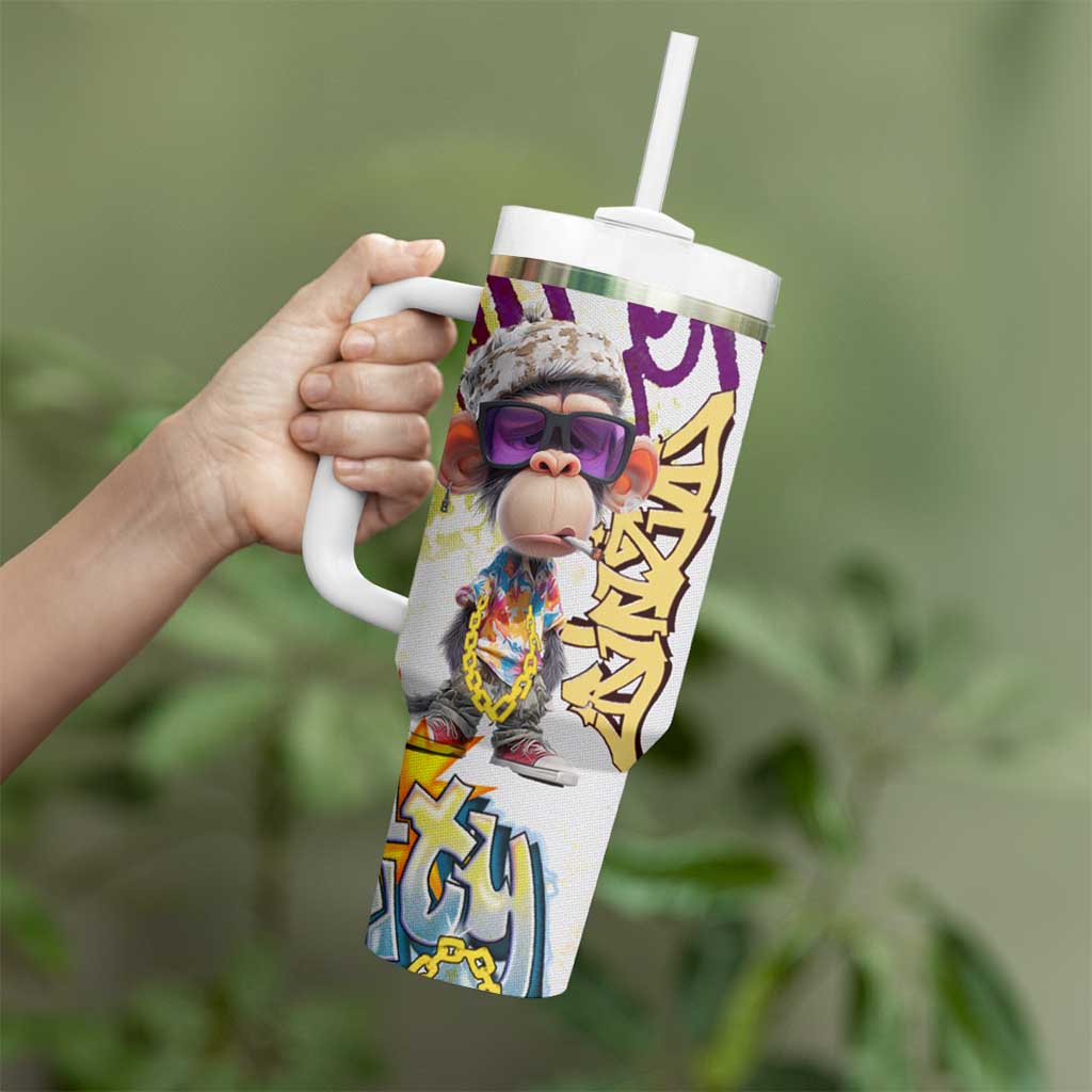 Graffiti Monkey Tumbler With Handle with Hip Hop Sunglasses and Gold Chain Design - Wonder Print Shop