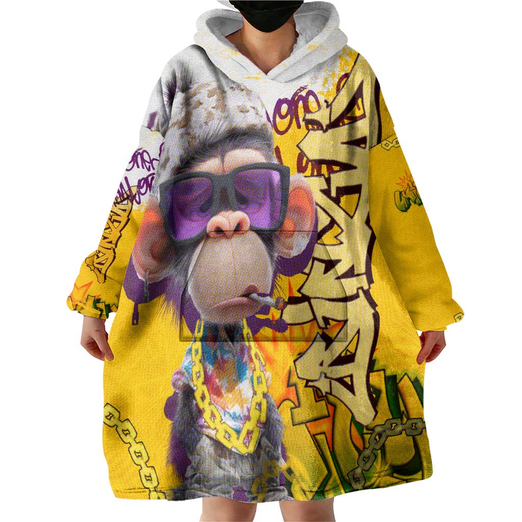 Graffiti Monkey Wearable Blanket Hoodie with Hip Hop Sunglasses and Gold Chain Design - Wonder Print Shop