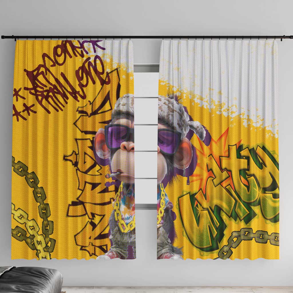 Graffiti Monkey Window Curtain with Hip Hop Sunglasses and Gold Chain Design - Wonder Print Shop