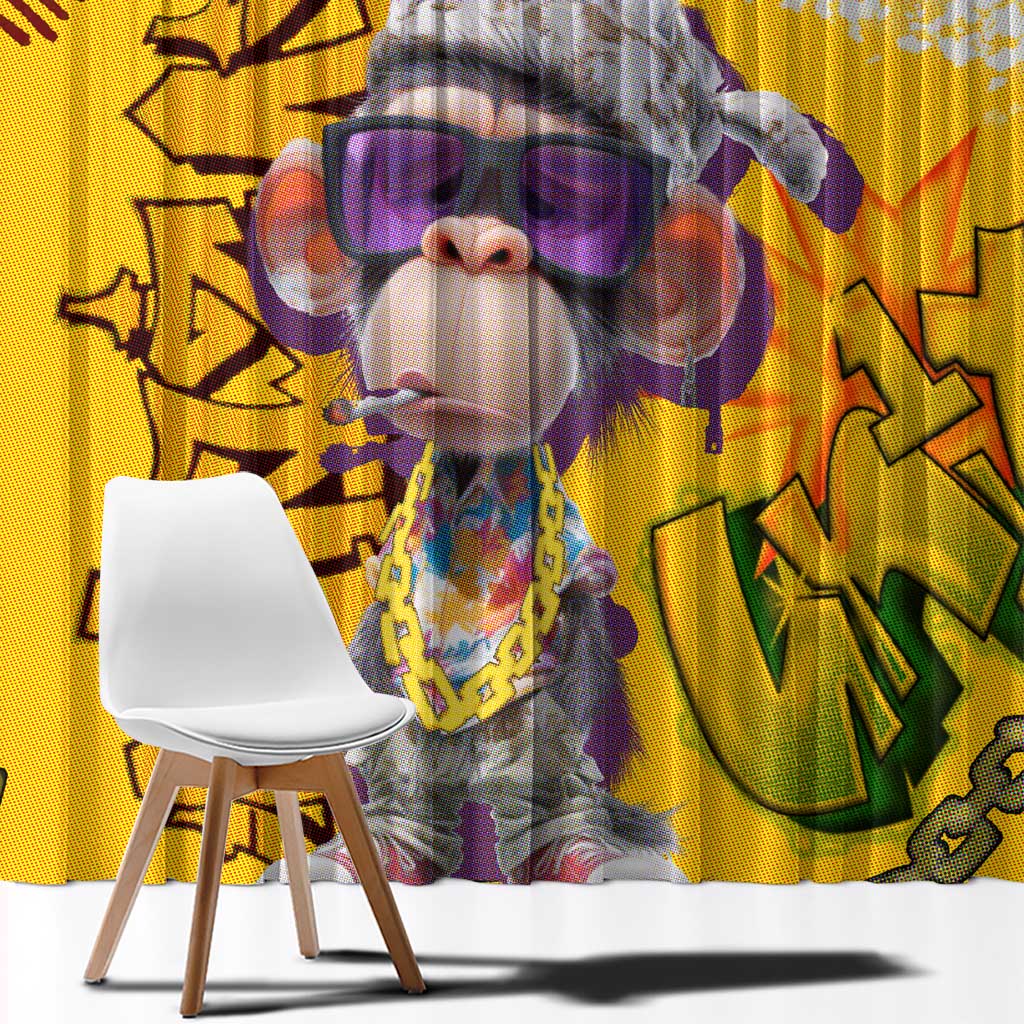 Graffiti Monkey Window Curtain with Hip Hop Sunglasses and Gold Chain Design - Wonder Print Shop