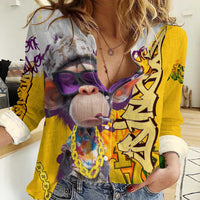 Graffiti Monkey Women Casual Shirt with Hip Hop Sunglasses and Gold Chain Design - Wonder Print Shop