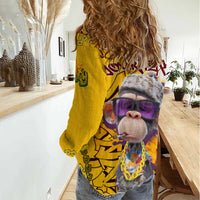 Graffiti Monkey Women Casual Shirt with Hip Hop Sunglasses and Gold Chain Design - Wonder Print Shop