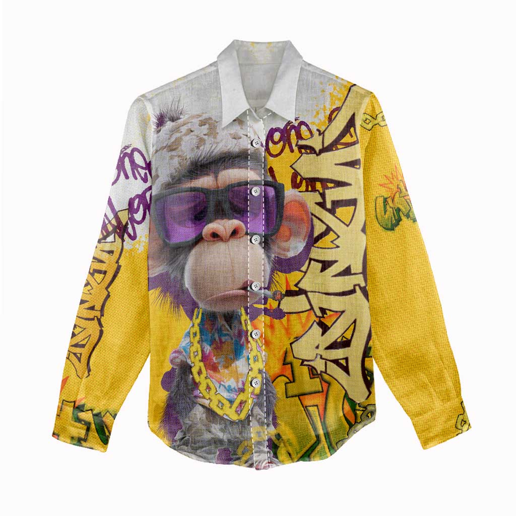 Graffiti Monkey Women Casual Shirt with Hip Hop Sunglasses and Gold Chain Design - Wonder Print Shop