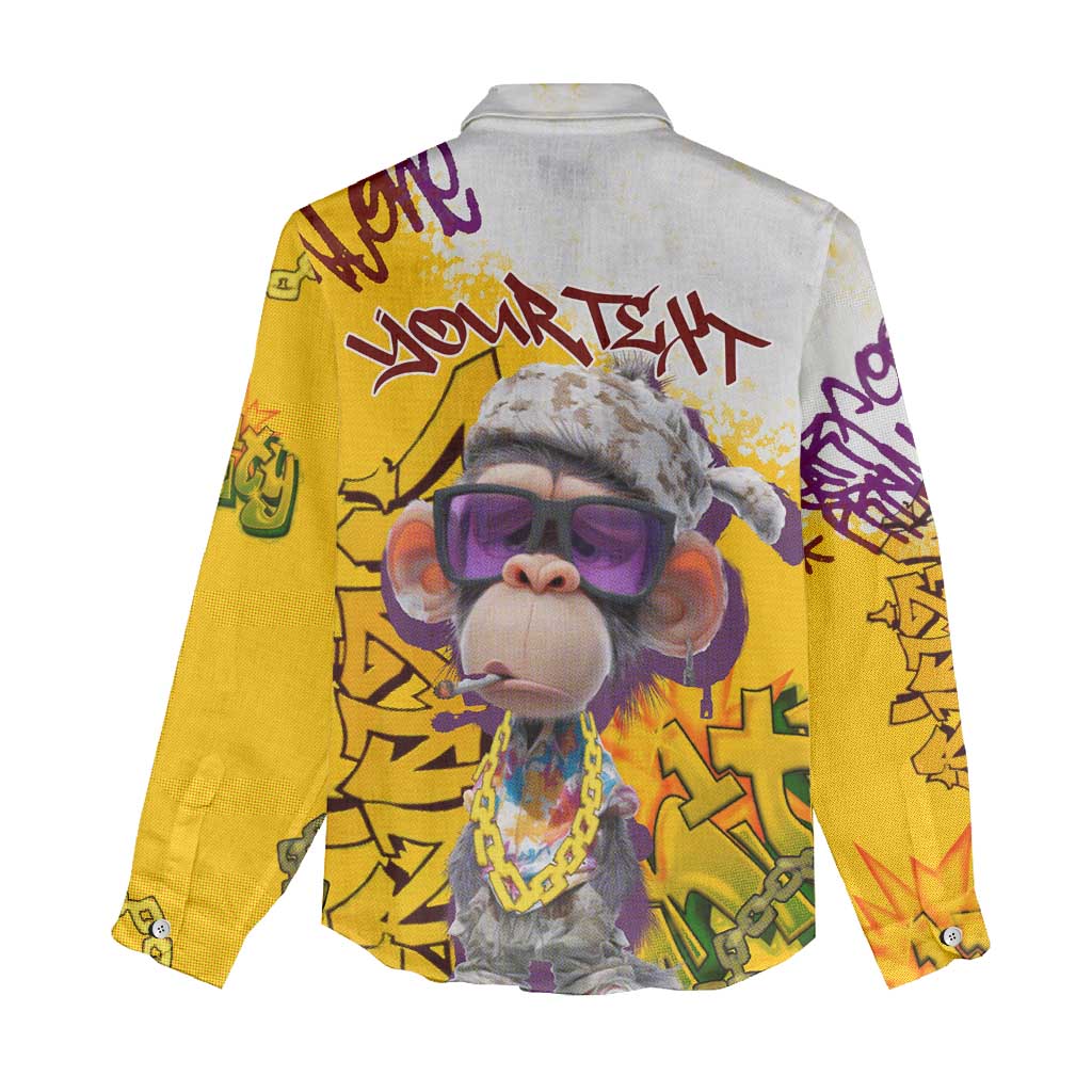 Graffiti Monkey Women Casual Shirt with Hip Hop Sunglasses and Gold Chain Design - Wonder Print Shop