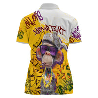 Graffiti Monkey Women Polo Shirt with Hip Hop Sunglasses and Gold Chain Design - Wonder Print Shop