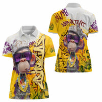 Graffiti Monkey Women Polo Shirt with Hip Hop Sunglasses and Gold Chain Design - Wonder Print Shop
