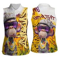 Graffiti Monkey Women Sleeveless Polo Shirt with Hip Hop Sunglasses and Gold Chain Design - Wonder Print Shop