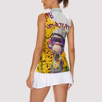 Graffiti Monkey Women Sleeveless Polo Shirt with Hip Hop Sunglasses and Gold Chain Design - Wonder Print Shop