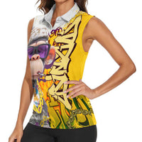 Graffiti Monkey Women Sleeveless Polo Shirt with Hip Hop Sunglasses and Gold Chain Design - Wonder Print Shop