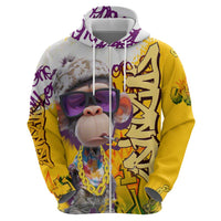 Graffiti Monkey Zip Hoodie with Hip Hop Sunglasses and Gold Chain Design - Wonder Print Shop