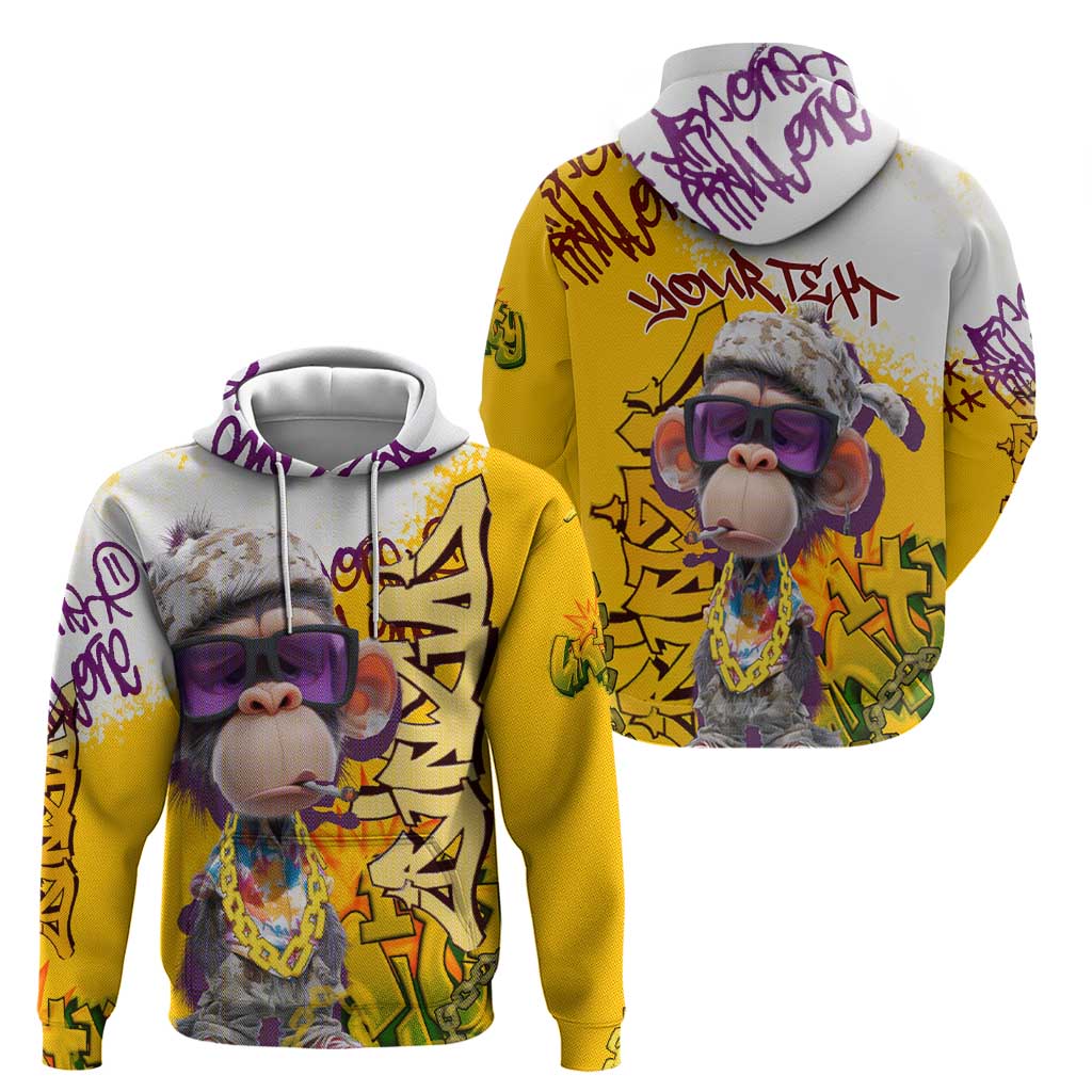 Graffiti Monkey Zip Hoodie with Hip Hop Sunglasses and Gold Chain Design - Wonder Print Shop