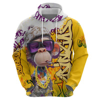 Graffiti Monkey Zip Hoodie with Hip Hop Sunglasses and Gold Chain Design - Wonder Print Shop