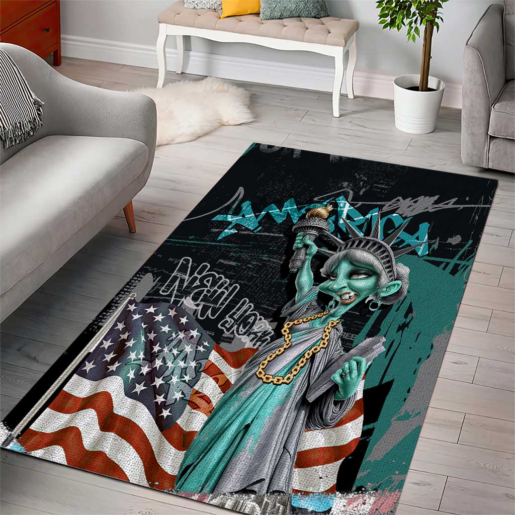 Street Art Liberty Area Rug with Graffiti Print and Cartoon Statue of Liberty - Wonder Print Shop