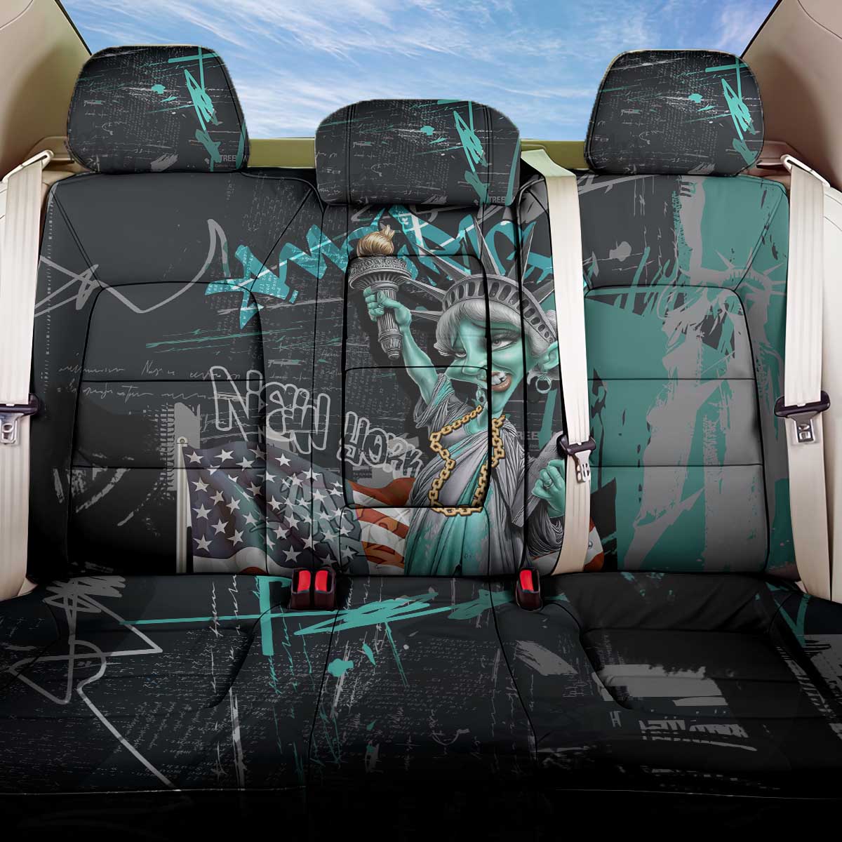 Street Art Liberty Back Car Seat Cover with Graffiti Print and Cartoon Statue of Liberty - Wonder Print Shop