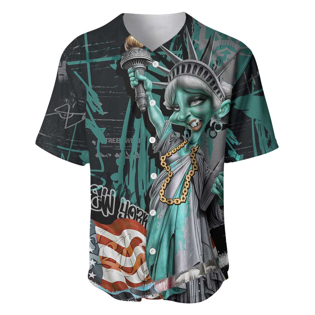 Street Art Liberty Baseball Jersey with Graffiti Print and Cartoon Statue of Liberty - Wonder Print Shop