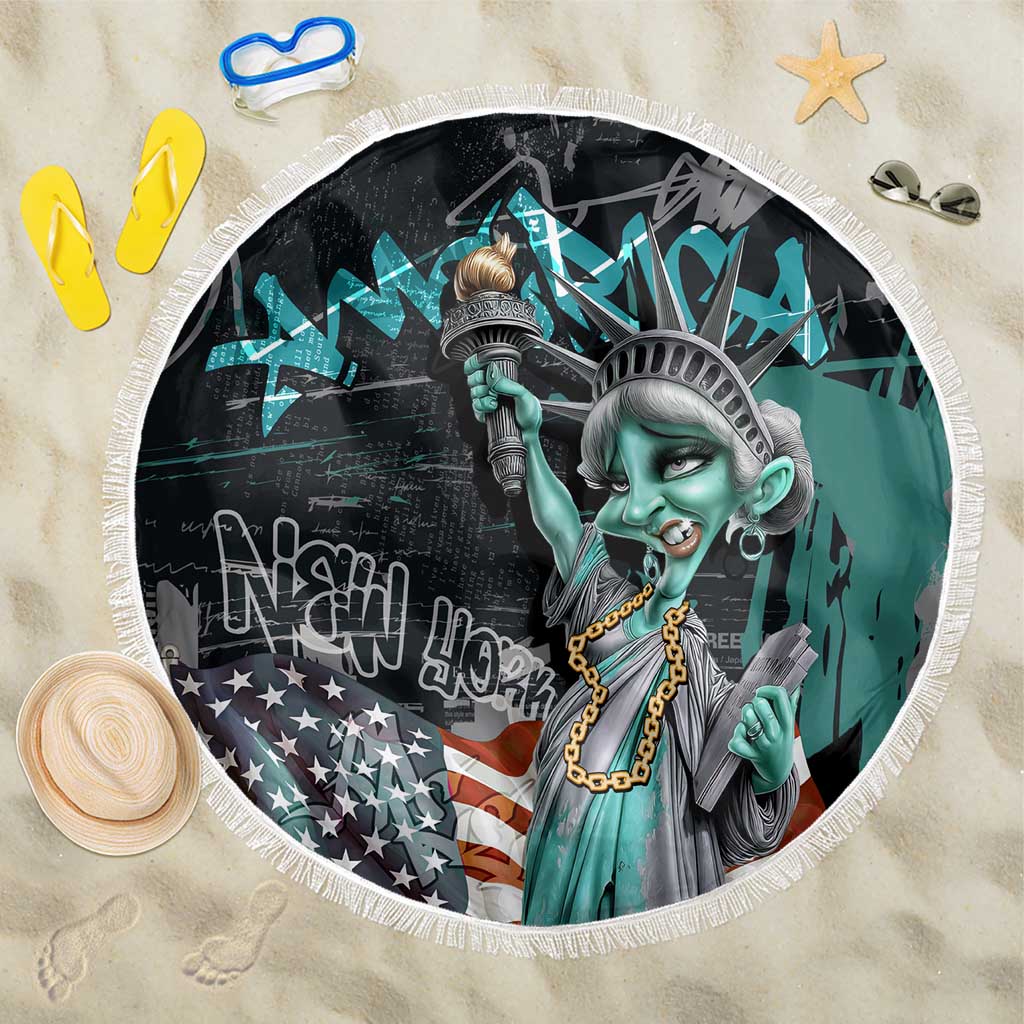 Street Art Liberty Beach Blanket with Graffiti Print and Cartoon Statue of Liberty - Wonder Print Shop