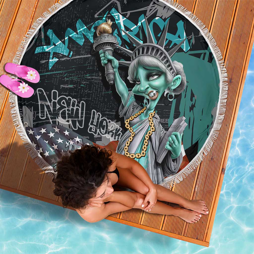 Street Art Liberty Beach Blanket with Graffiti Print and Cartoon Statue of Liberty - Wonder Print Shop