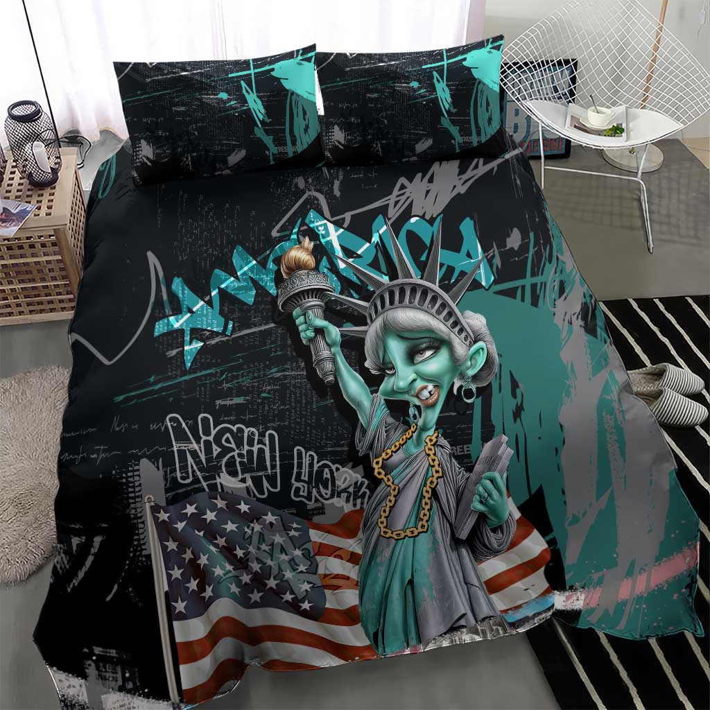 Street Art Liberty Bedding Set with Graffiti Print and Cartoon Statue of Liberty - Wonder Print Shop