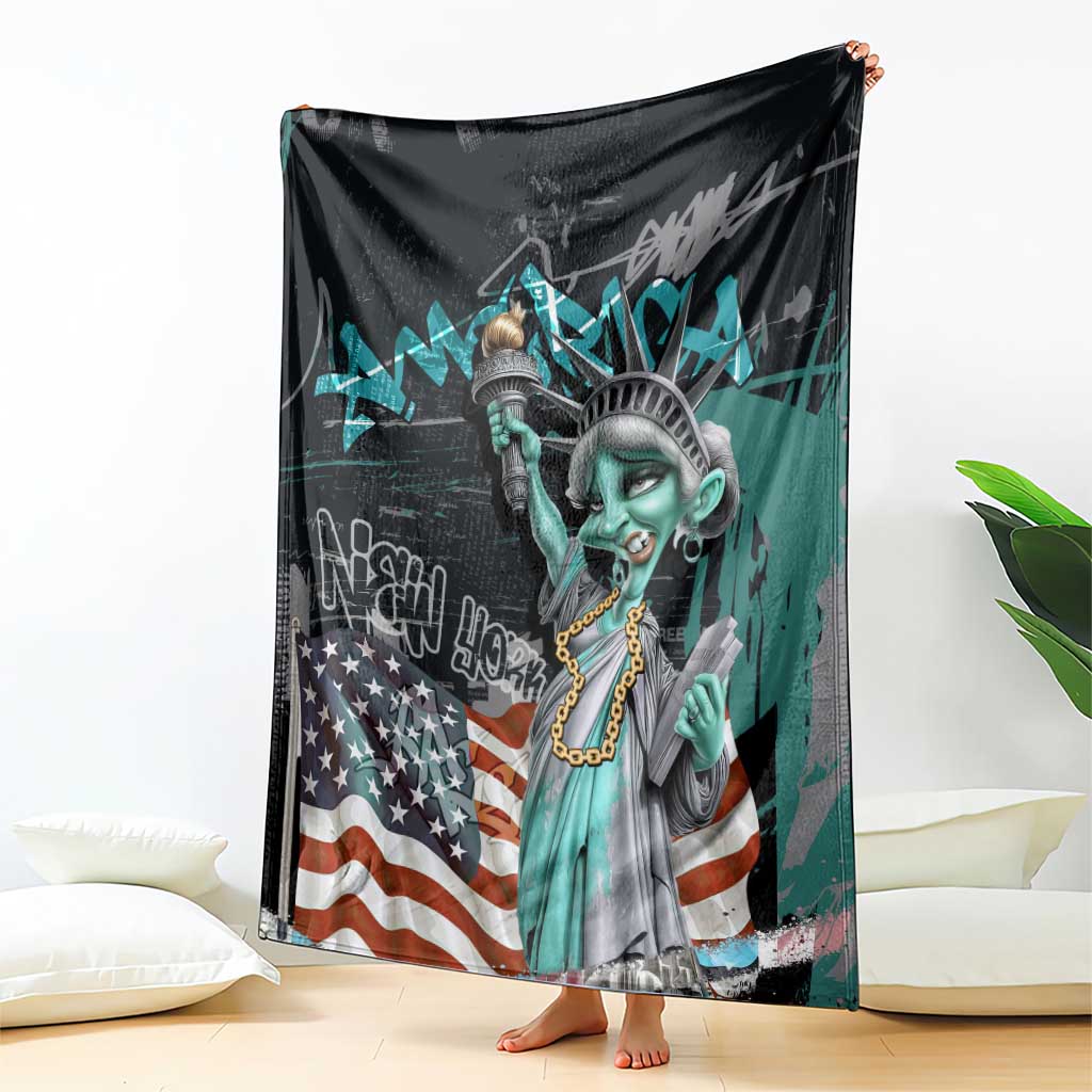 Street Art Liberty Blanket with Graffiti Print and Cartoon Statue of Liberty - Wonder Print Shop