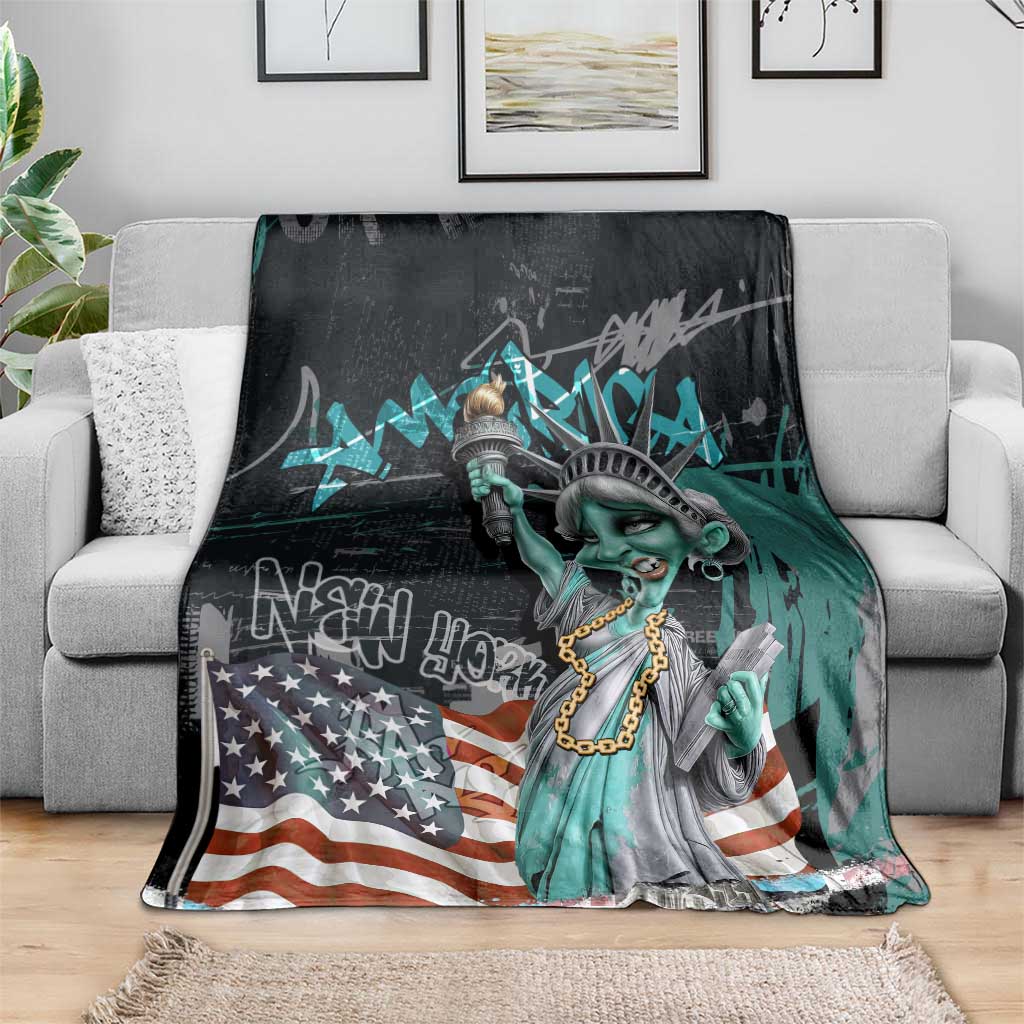 Street Art Liberty Blanket with Graffiti Print and Cartoon Statue of Liberty - Wonder Print Shop
