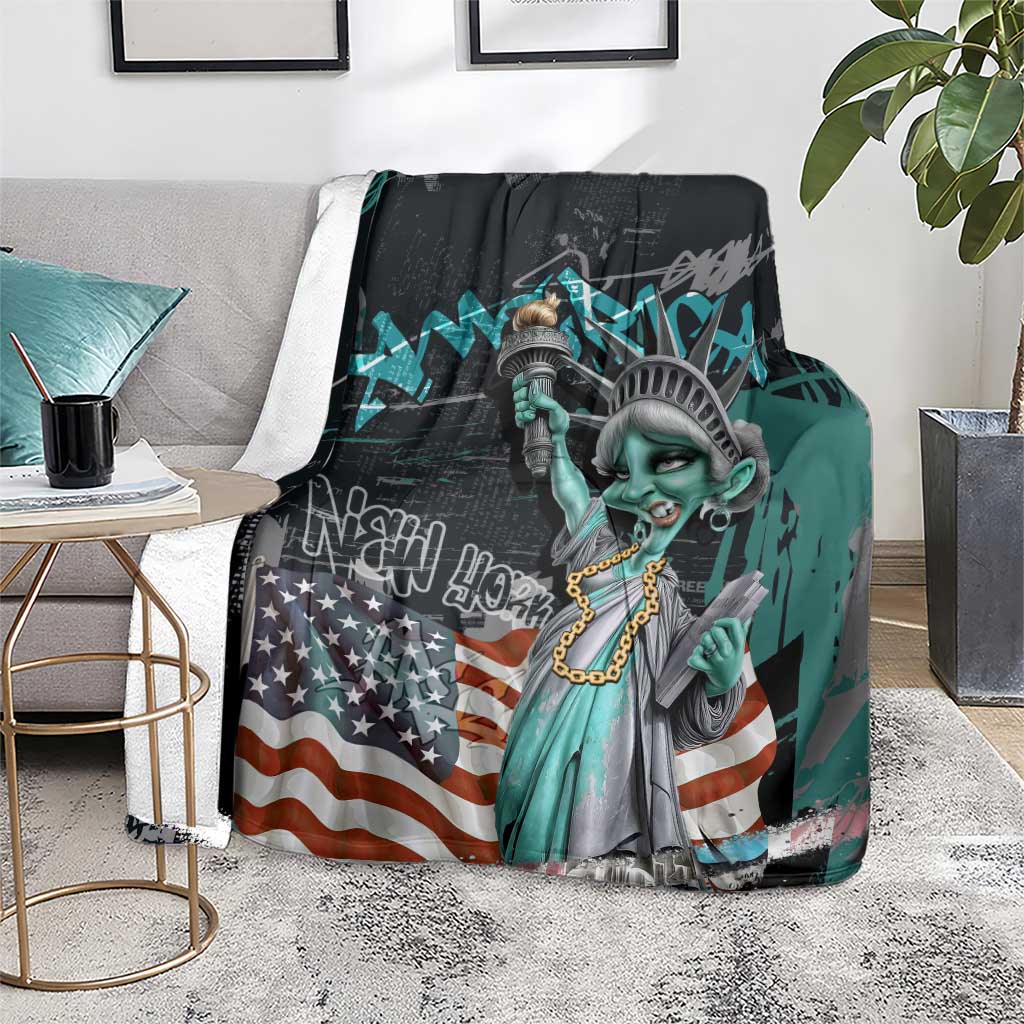 Street Art Liberty Blanket with Graffiti Print and Cartoon Statue of Liberty - Wonder Print Shop