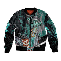 Street Art Liberty Bomber Jacket with Graffiti Print and Cartoon Statue of Liberty - Wonder Print Shop