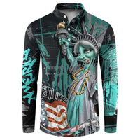 Street Art Liberty Button Sweatshirt with Graffiti Print and Cartoon Statue of Liberty - Wonder Print Shop