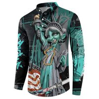 Street Art Liberty Button Sweatshirt with Graffiti Print and Cartoon Statue of Liberty - Wonder Print Shop