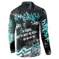 Street Art Liberty Button Sweatshirt with Graffiti Print and Cartoon Statue of Liberty - Wonder Print Shop