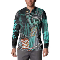 Street Art Liberty Button Sweatshirt with Graffiti Print and Cartoon Statue of Liberty - Wonder Print Shop