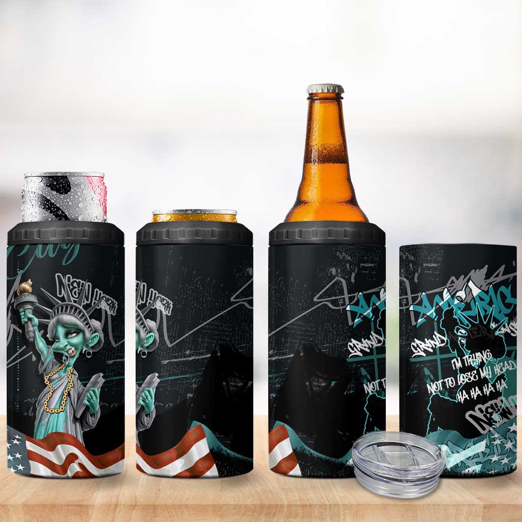 Street Art Liberty 4 in 1 Can Cooler Tumbler with Graffiti Print and Cartoon Statue of Liberty - Wonder Print Shop