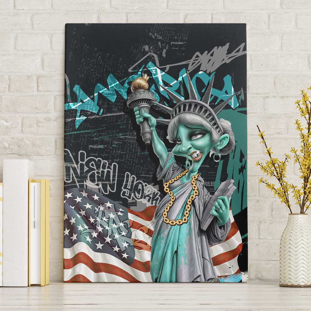 Street Art Liberty Canvas Wall Art with Graffiti Print and Cartoon Statue of Liberty - Wonder Print Shop
