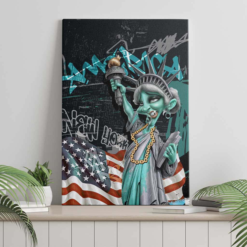 Street Art Liberty Canvas Wall Art with Graffiti Print and Cartoon Statue of Liberty - Wonder Print Shop