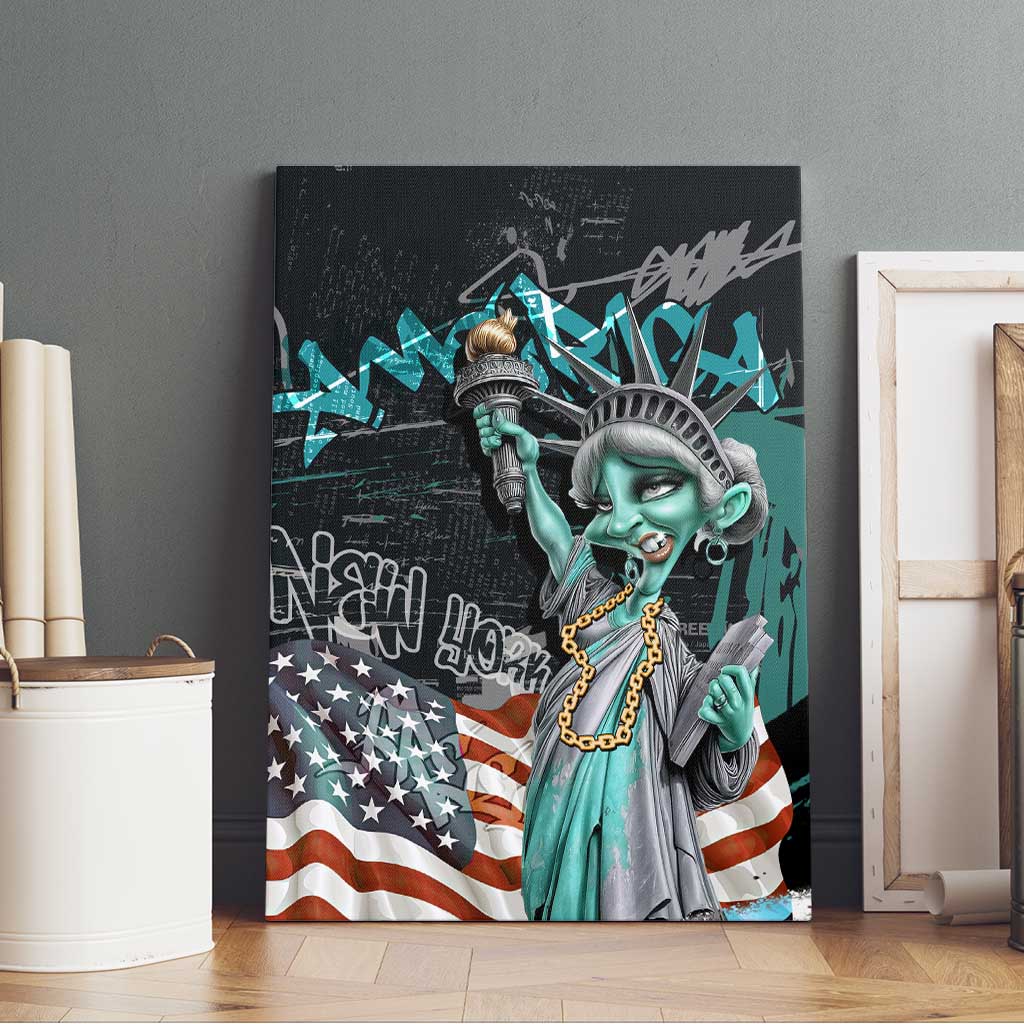 Street Art Liberty Canvas Wall Art with Graffiti Print and Cartoon Statue of Liberty - Wonder Print Shop