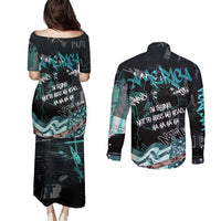 Street Art Liberty Couples Matching Puletasi and Long Sleeve Button Shirt with Graffiti Print and Cartoon Statue of Liberty - Wonder Print Shop