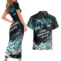 Street Art Liberty Couples Matching Short Sleeve Bodycon Dress and Hawaiian Shirt with Graffiti Print and Cartoon Statue of Liberty - Wonder Print Shop