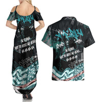 Street Art Liberty Couples Matching Summer Maxi Dress and Hawaiian Shirt with Graffiti Print and Cartoon Statue of Liberty - Wonder Print Shop