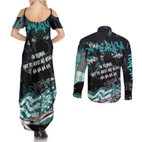 Street Art Liberty Couples Matching Summer Maxi Dress and Long Sleeve Button Shirt with Graffiti Print and Cartoon Statue of Liberty - Wonder Print Shop