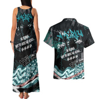 Street Art Liberty Couples Matching Tank Maxi Dress and Hawaiian Shirt with Graffiti Print and Cartoon Statue of Liberty - Wonder Print Shop