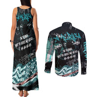 Street Art Liberty Couples Matching Tank Maxi Dress and Long Sleeve Button Shirt with Graffiti Print and Cartoon Statue of Liberty - Wonder Print Shop