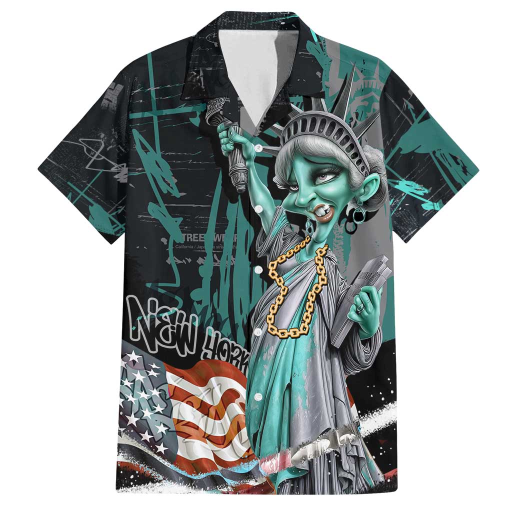 Street Art Liberty Family Matching Long Sleeve Bodycon Dress and Hawaiian Shirt with Graffiti Print and Cartoon Statue of Liberty - Wonder Print Shop