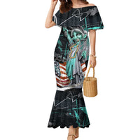 Street Art Liberty Family Matching Mermaid Dress and Hawaiian Shirt with Graffiti Print and Cartoon Statue of Liberty - Wonder Print Shop