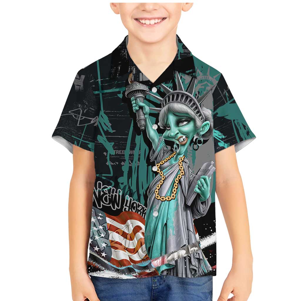 Street Art Liberty Family Matching Mermaid Dress and Hawaiian Shirt with Graffiti Print and Cartoon Statue of Liberty - Wonder Print Shop