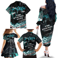 Street Art Liberty Family Matching Off The Shoulder Long Sleeve Dress and Hawaiian Shirt with Graffiti Print and Cartoon Statue of Liberty - Wonder Print Shop