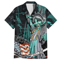 Street Art Liberty Family Matching Off The Shoulder Long Sleeve Dress and Hawaiian Shirt with Graffiti Print and Cartoon Statue of Liberty - Wonder Print Shop