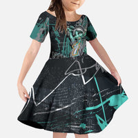 Street Art Liberty Family Matching Off Shoulder Maxi Dress and Hawaiian Shirt with Graffiti Print and Cartoon Statue of Liberty - Wonder Print Shop