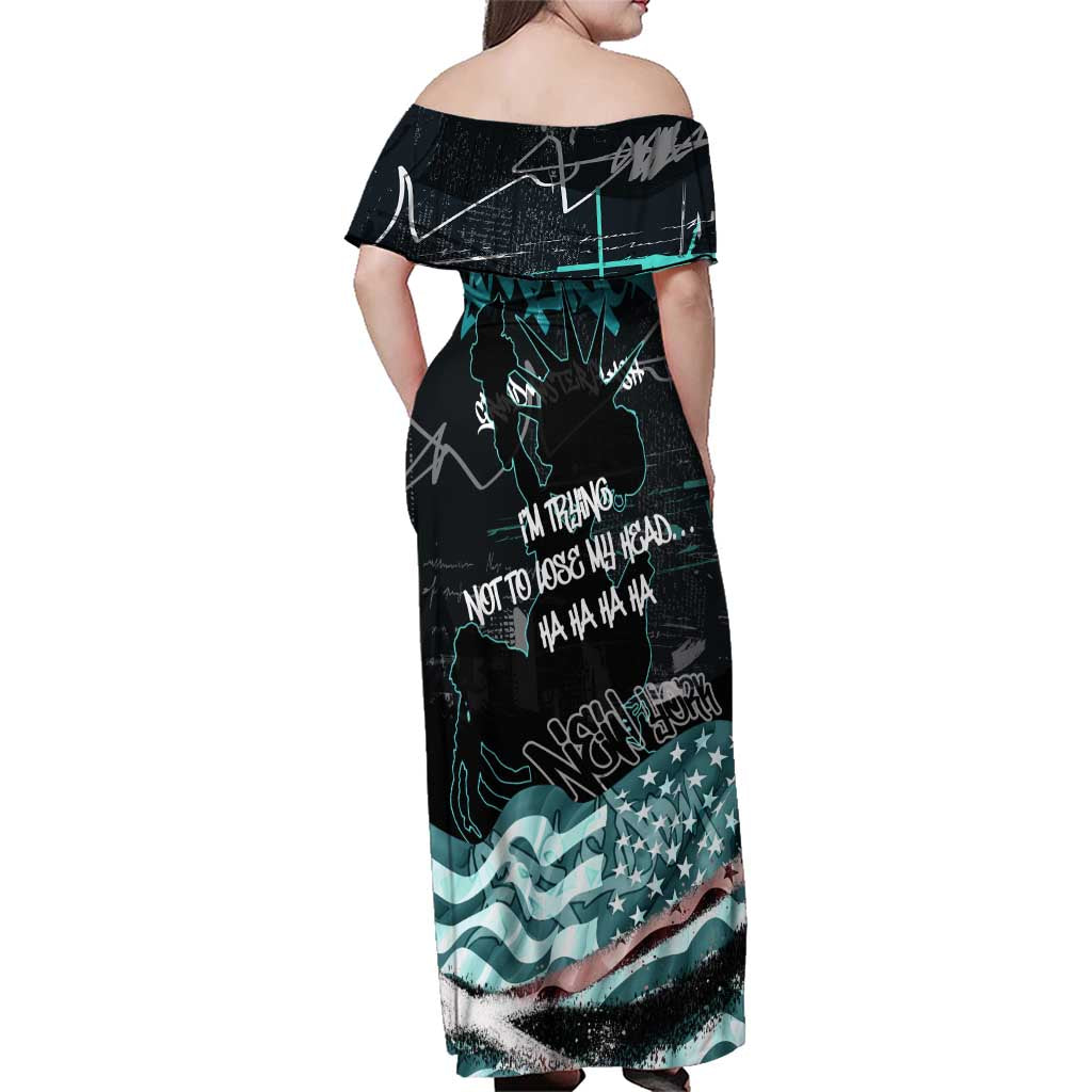Street Art Liberty Family Matching Off Shoulder Maxi Dress and Hawaiian Shirt with Graffiti Print and Cartoon Statue of Liberty - Wonder Print Shop