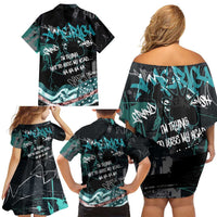 Street Art Liberty Family Matching Off Shoulder Short Dress and Hawaiian Shirt with Graffiti Print and Cartoon Statue of Liberty - Wonder Print Shop