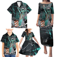 Street Art Liberty Family Matching Puletasi and Hawaiian Shirt with Graffiti Print and Cartoon Statue of Liberty - Wonder Print Shop